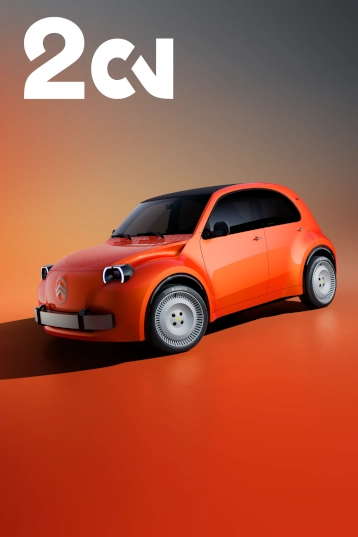 Citroën 2CV Concept – driekwart vooraanzicht met iconisch erfgoedontwerp en moderne herinterpretatie.
