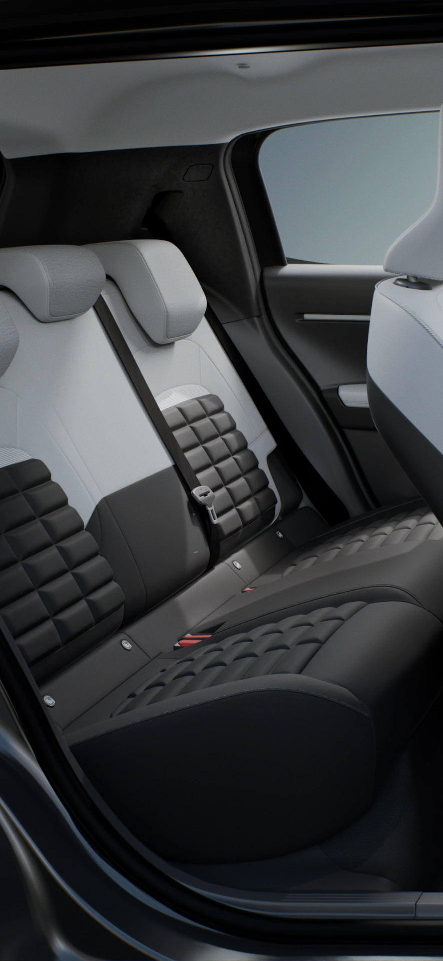 Zijaanzicht van het interieur van de Citroën ë‑C3 elektrische SUV met ruime zitplaatsen voor comfortabele en betaalbare dagelijkse mobiliteit.