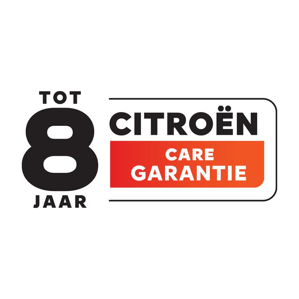 Garantie‑badge die Citroën Care‑dekking toont tot acht jaar voor praktische en geruststellende klantbescherming.